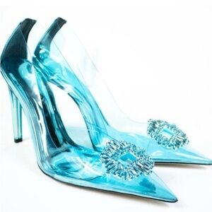 Good American BLUE Crystal Cinder-f*cking-rella Pointed Toe Pumps- Sz 6.5, Sz 12